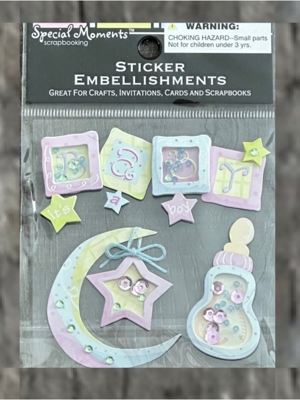 💞 New Moon Stars Bottle & It’s A Boy Baby Dimensional Scrapbook Craft Stickers